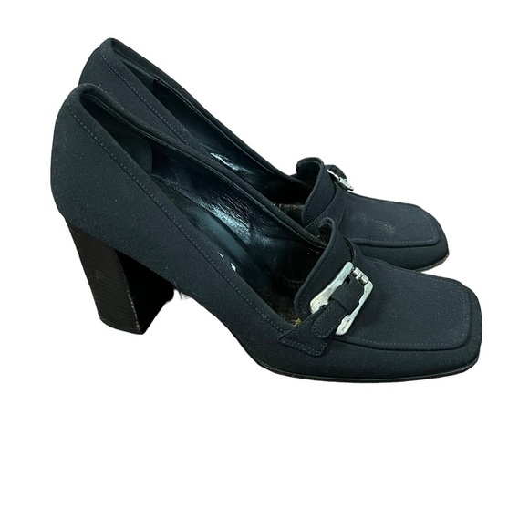 Prada Vintage Black Leather Heeled Loafer